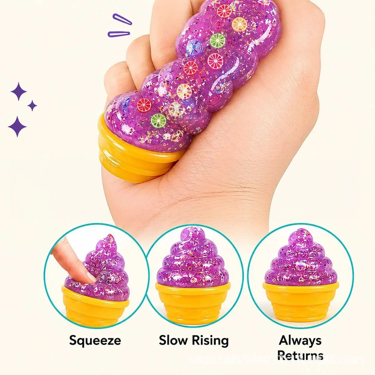 Glitter Ice Cream Squishy — Maltose Stress Relief Squeeze Toy