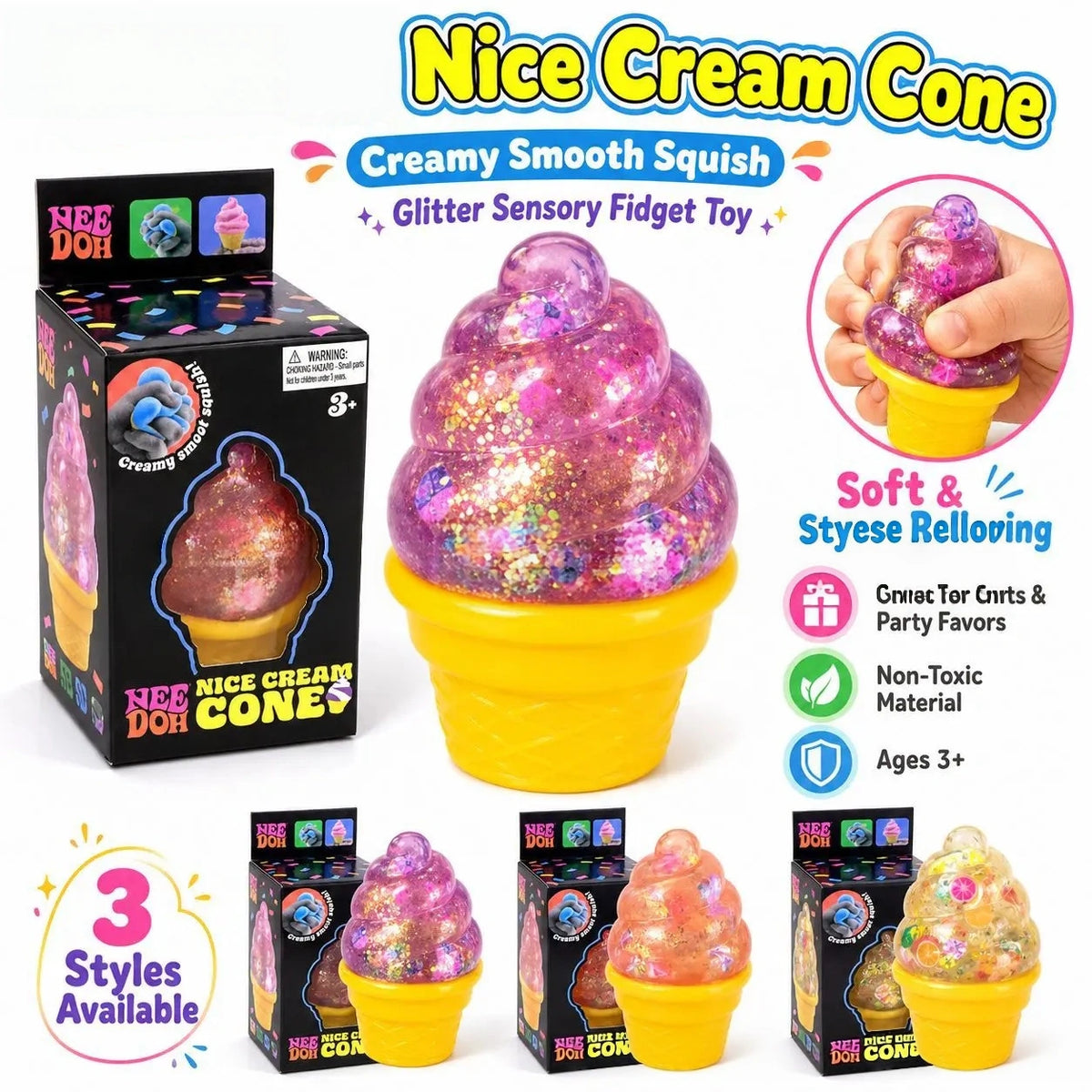 Glitter Ice Cream Squishy — Maltose Stress Relief Squeeze Toy