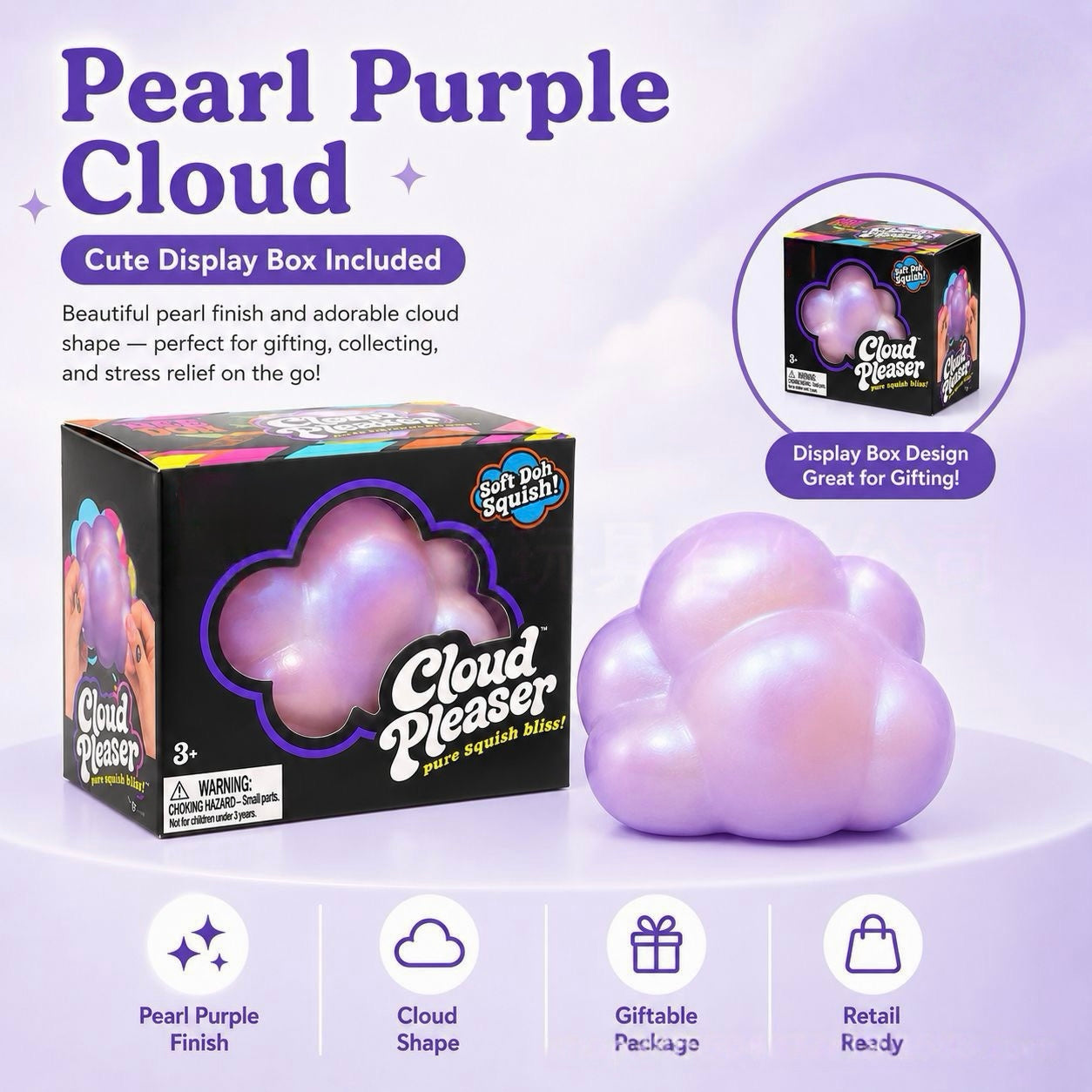 Joyful Little Cloud Squishy — Squeezable Stress Relief Sensory Toy
