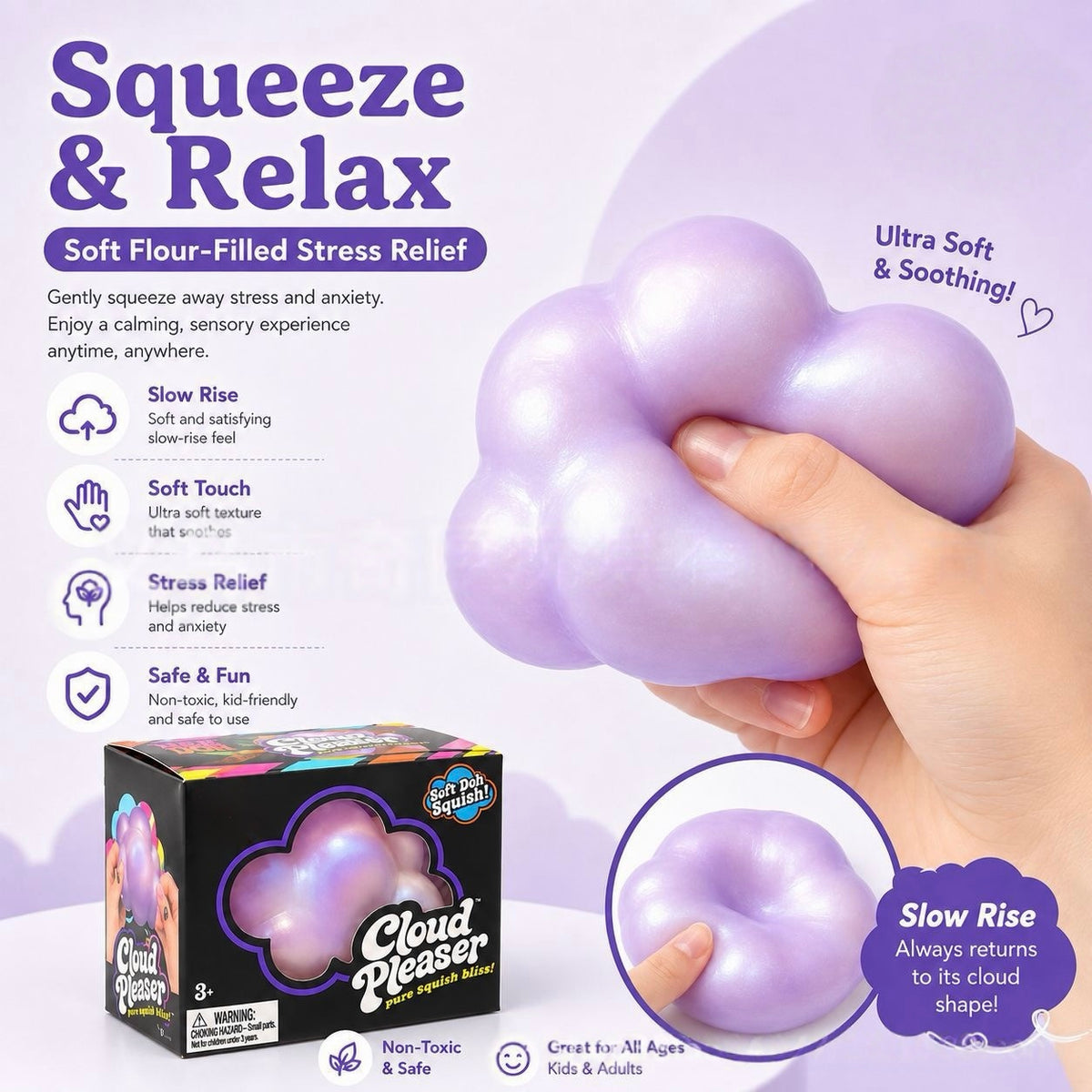 Joyful Little Cloud Squishy — Squeezable Stress Relief Sensory Toy