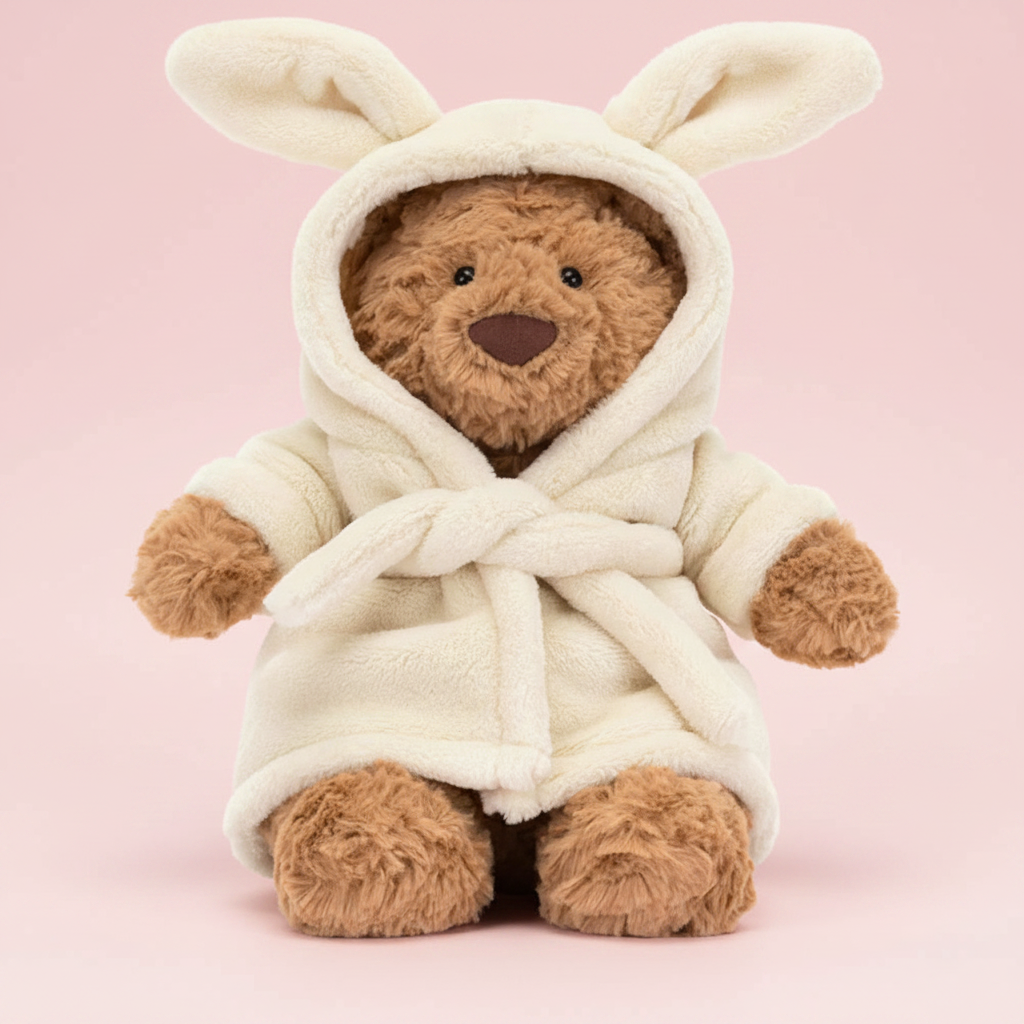 Bartholomew Bear Bathrobe pink background