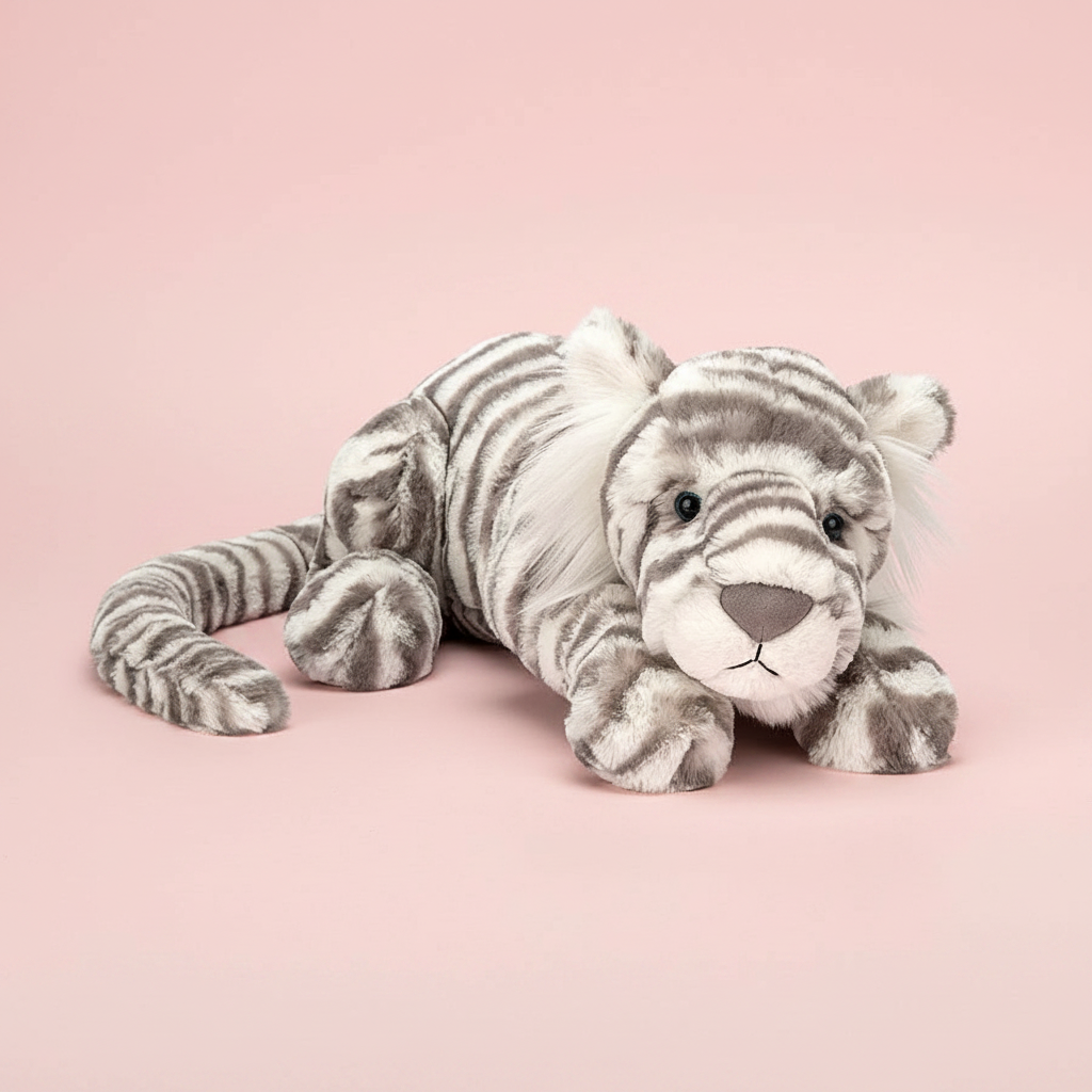 Sacha Snow Tiger pink background