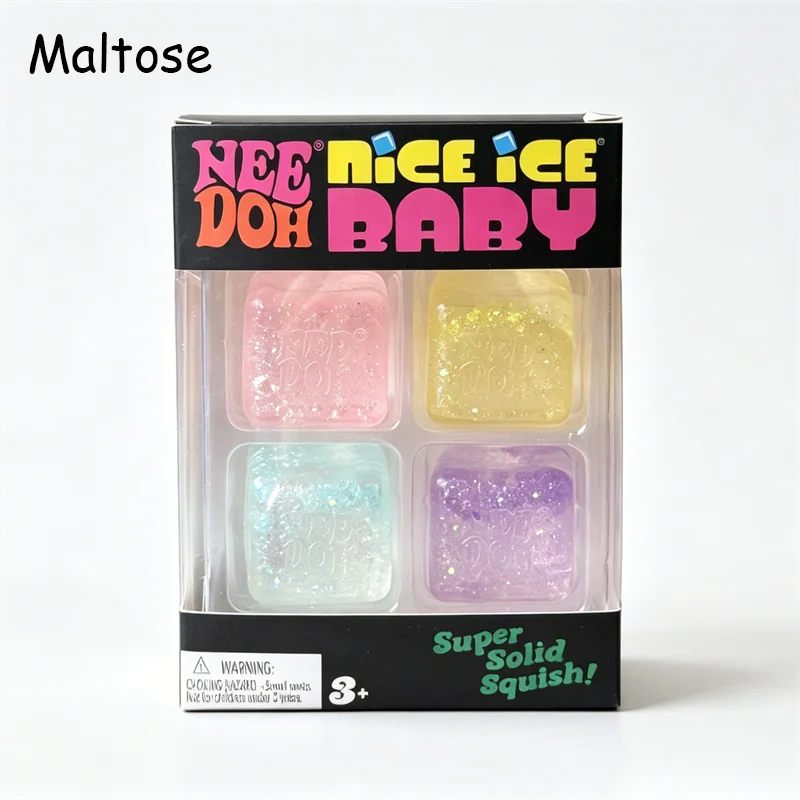 Glitter Ice Cube Sensory Toy — Stretchy Stress Relief 4-Pack