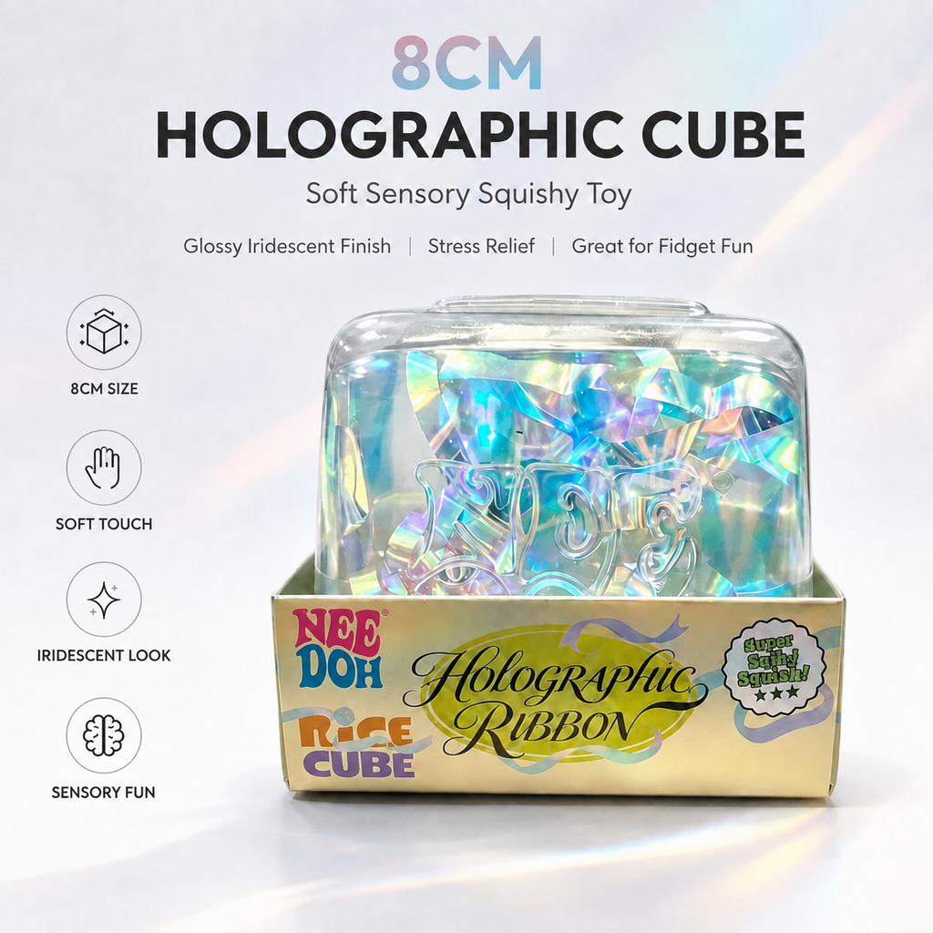 Holographic Ribbon Cube Squishy  8cm Slow-Rise Sensory Toy