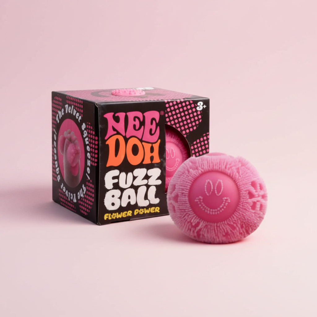 Smiley Face Fuzz Ball Pink Background